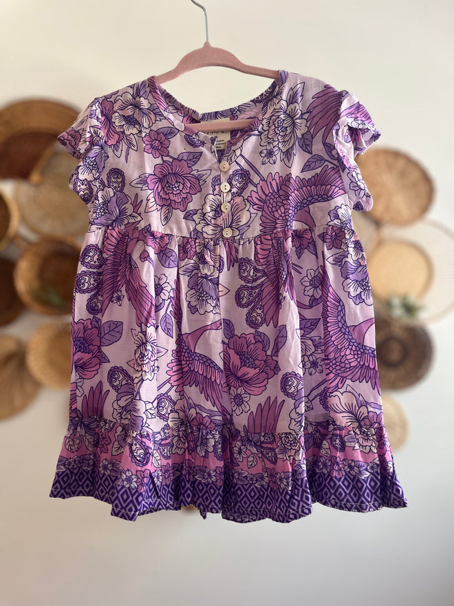 Baby Girl's Short Sleeve Bird Dress - Purple